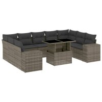 vidaXL 10-tlg. Garten-Sofagarnitur mit Kissen Grau Poly...