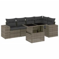 vidaXL 6-tlg. Garten-Sofagarnitur mit Kissen Grau Poly Rattan