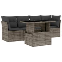 vidaXL 5-tlg. Garten-Sofagarnitur mit Kissen Grau Poly Rattan