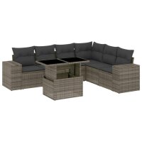 vidaXL 7-tlg. Garten-Sofagarnitur mit Kissen Grau Poly Rattan