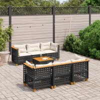 vidaXL 7-tlg. Garten-Sofagarnitur mit Kissen Schwarz Poly Rattan