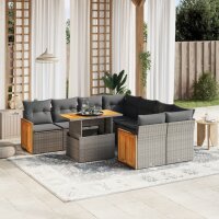 vidaXL 9-tlg. Garten-Sofagarnitur mit Kissen Grau Poly Rattan