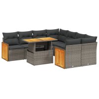 vidaXL 9-tlg. Garten-Sofagarnitur mit Kissen Grau Poly Rattan