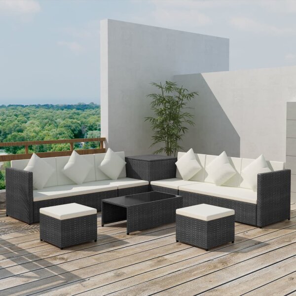 vidaXL 8-tlg. Garten-Lounge-Set mit Kissen Poly Rattan Schwarz