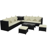 vidaXL 8-tlg. Garten-Lounge-Set mit Kissen Poly Rattan Schwarz