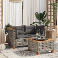 vidaXL Garten-Ecksofas mit Kissen 2 Stk. Grau Poly Rattan