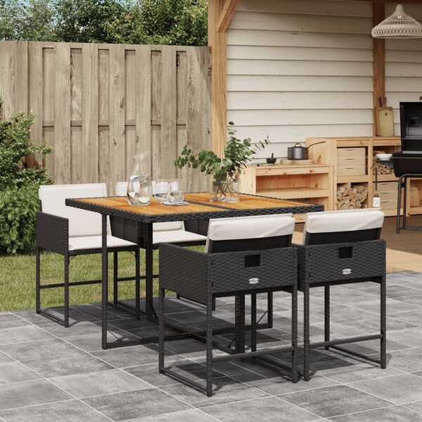 vidaXL 5-tlg. Garten-Essgruppe mit Kissen Schwarz Poly Rattan