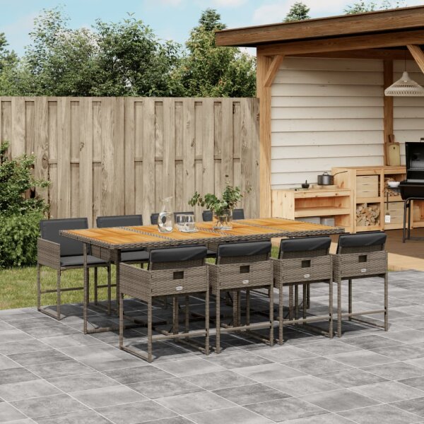 vidaXL 9-tlg. Garten-Essgruppe mit Kissen Grau Poly Rattan