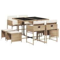 vidaXL 9-tlg. Garten-Essgruppe mit Kissen Beige Poly Rattan