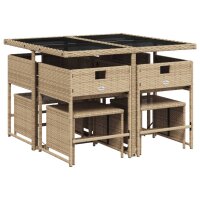 vidaXL 9-tlg. Garten-Essgruppe mit Kissen Beige Poly Rattan