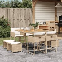 vidaXL 9-tlg. Garten-Essgruppe mit Kissen Beige Poly Rattan