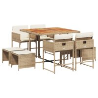 vidaXL 9-tlg. Garten-Essgruppe mit Kissen Beige Poly Rattan