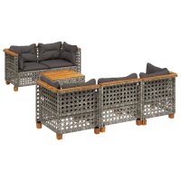 vidaXL 6-tlg. Garten-Sofagarnitur mit Kissen Grau Poly Rattan