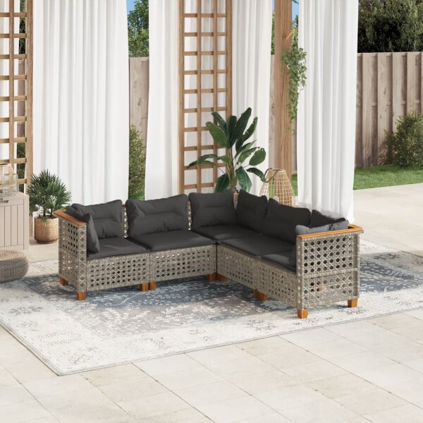 vidaXL 5-tlg. Garten-Sofagarnitur mit Kissen Grau Poly Rattan