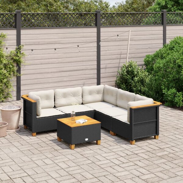 vidaXL 6-tlg. Garten-Sofagarnitur mit Kissen Schwarz Poly Rattan