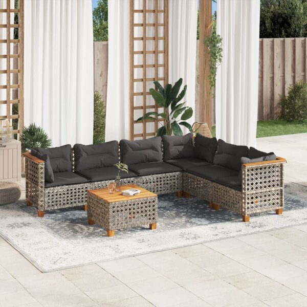 vidaXL 7-tlg. Garten-Sofagarnitur mit Kissen Grau Poly Rattan