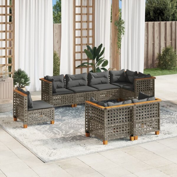 vidaXL 8-tlg. Garten-Sofagarnitur mit Kissen Grau Poly Rattan