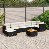 vidaXL 8-tlg. Garten-Sofagarnitur mit Kissen Schwarz Poly...