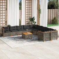 vidaXL 11-tlg. Garten-Sofagarnitur mit Kissen Grau Poly...