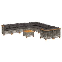 vidaXL 11-tlg. Garten-Sofagarnitur mit Kissen Grau Poly...