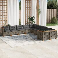 vidaXL 10-tlg. Garten-Sofagarnitur mit Kissen Grau Poly...