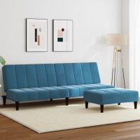 vidaXL Schlafsofa 2-Sitzer mit Fu&szlig;hocker Blau Samt