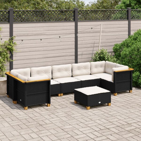 vidaXL 8-tlg. Garten-Sofagarnitur mit Kissen Schwarz Poly Rattan