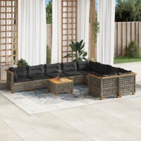 vidaXL 10-tlg. Garten-Sofagarnitur mit Kissen Grau Poly...