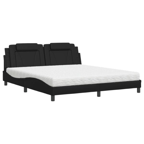 vidaXL Bett mit Matratze Schwarz 180x200 cm Kunstleder