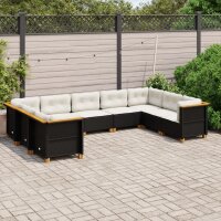 vidaXL 9-tlg. Garten-Sofagarnitur mit Kissen Schwarz Poly...