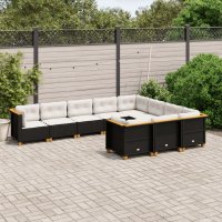 vidaXL 10-tlg. Garten-Sofagarnitur mit Kissen Schwarz...