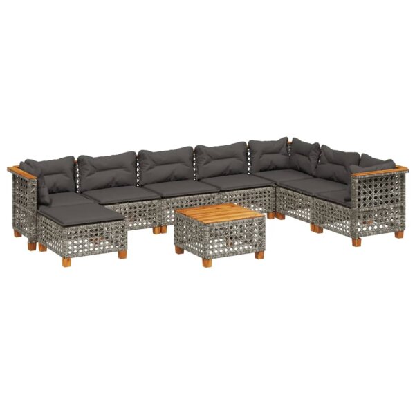 vidaXL 9-tlg. Garten-Sofagarnitur mit Kissen Grau Poly Rattan