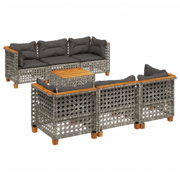 vidaXL 7-tlg. Garten-Sofagarnitur mit Kissen Grau Poly Rattan