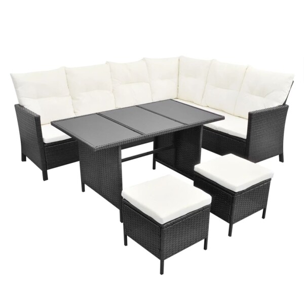 vidaXL 4-tlg. Garten-Lounge-Set mit Auflagen Poly Rattan Schwarz