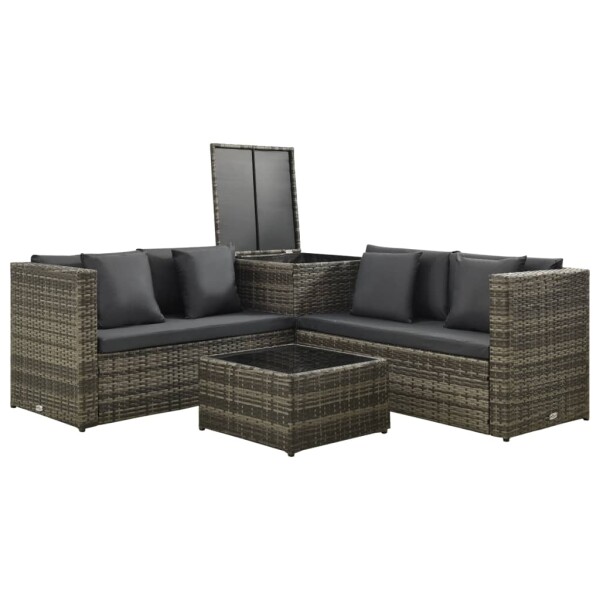 vidaXL 4-tlg. Garten-Lounge-Set mit Kissen Poly Rattan Grau