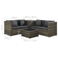 vidaXL 4-tlg. Garten-Lounge-Set mit Kissen Poly Rattan Grau