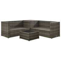 vidaXL 4-tlg. Garten-Lounge-Set mit Kissen Poly Rattan Grau