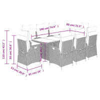 vidaXL 9-tlg. Garten-Essgruppe mit Kissen Schwarz Poly Rattan