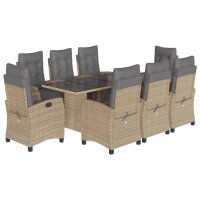 vidaXL 9-tlg. Garten-Essgruppe mit Kissen Beigemischung Poly Rattan