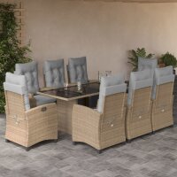 vidaXL 9-tlg. Garten-Essgruppe mit Kissen Beigemischung Poly Rattan