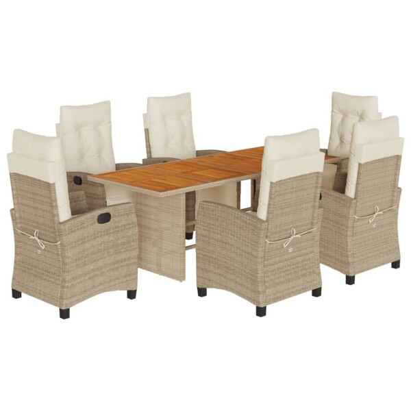 vidaXL 9-tlg. Garten-Essgruppe mit Kissen Beige Poly Rattan