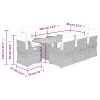 vidaXL 9-tlg. Garten-Essgruppe mit Kissen Beige Poly Rattan