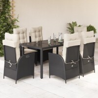 vidaXL 7-tlg. Garten-Essgruppe mit Kissen Schwarz Poly Rattan