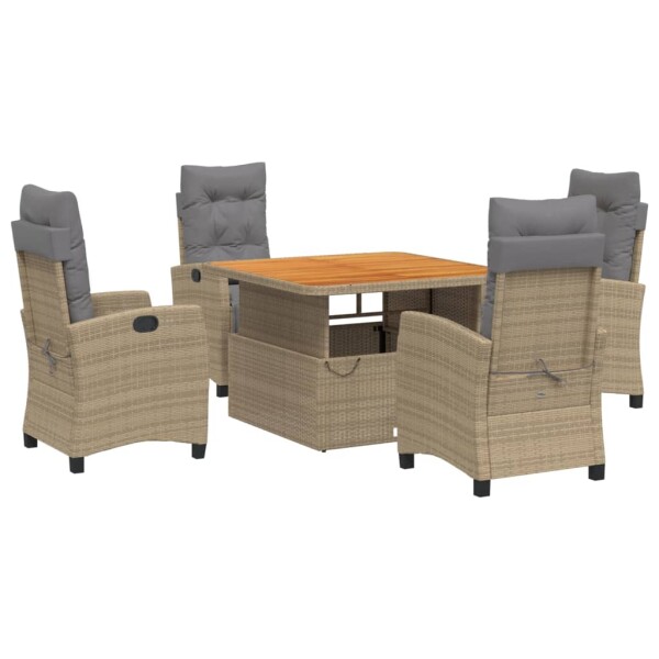 vidaXL 5-tlg. Garten-Essgruppe mit Kissen Beige Poly Rattan