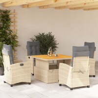 vidaXL 5-tlg. Garten-Essgruppe mit Kissen Beige Poly Rattan