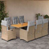 vidaXL 9-tlg. Garten-Essgruppe mit Kissen Beigemischung Poly Rattan