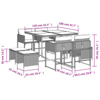 vidaXL 9-tlg. Garten-Essgruppe mit Kissen Hellgrau Poly Rattan