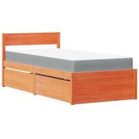 vidaXL Bett mit Schubladen und Matratze Wachsbraun 100x200 Massivholz