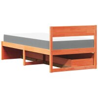 vidaXL Bett mit Schubladen und Matratze Wachsbraun 100x200 Massivholz