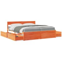 vidaXL Bett mit Schubladen und Matratze Wachsbraun 200x200 Massivholz